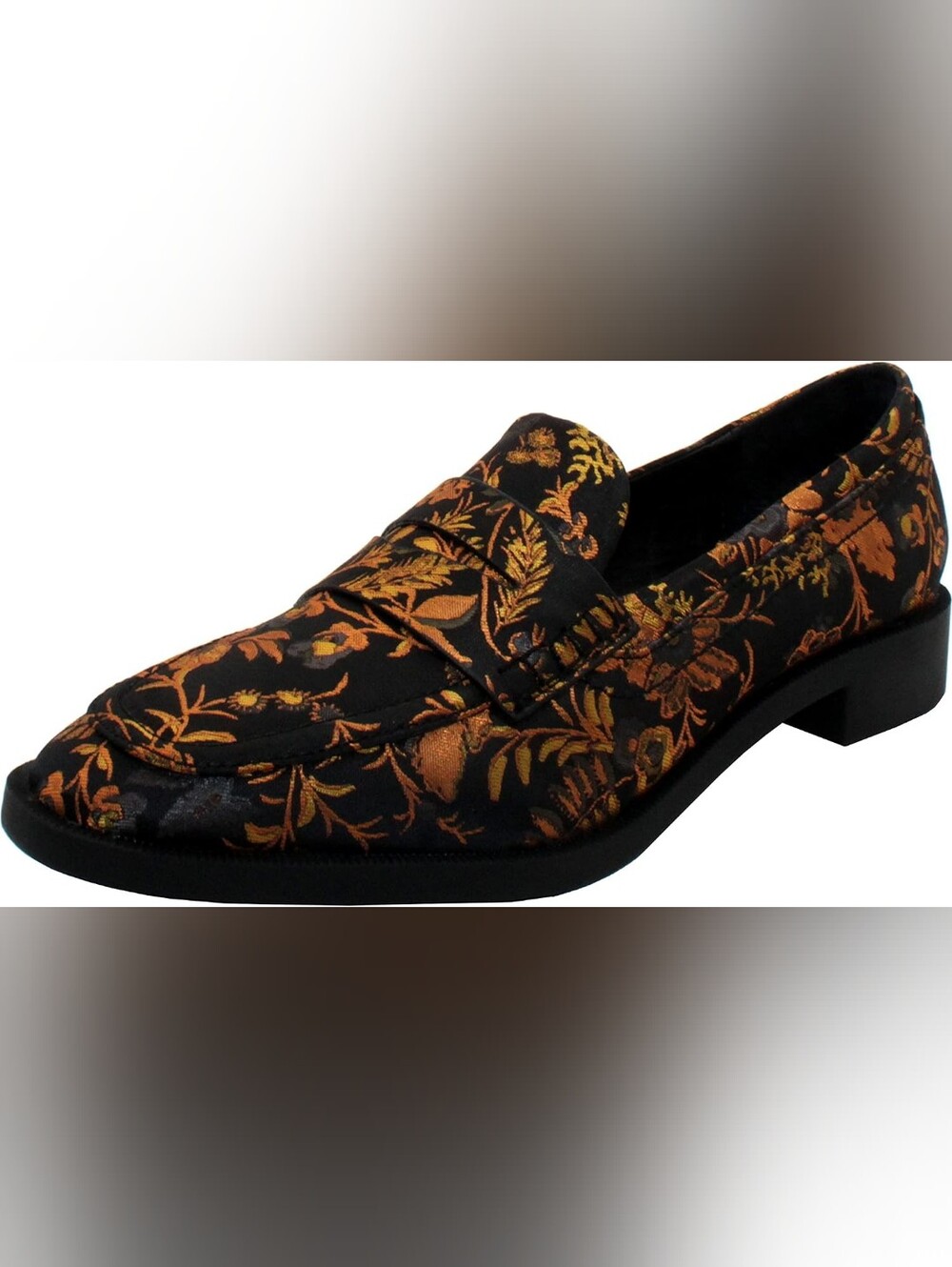 Women's Black Loafers with Metallic Gold Floral Embroidery